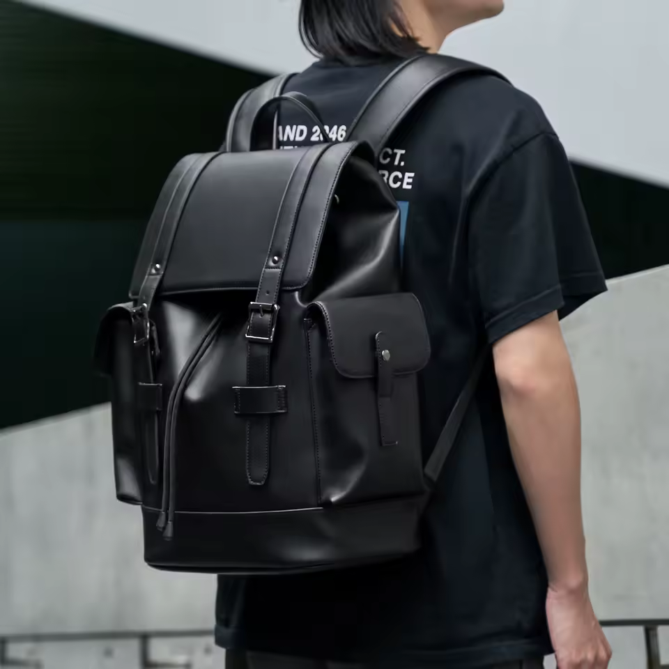Waterproof PVC Leather Laptop Backpack with Anti-Theft Design