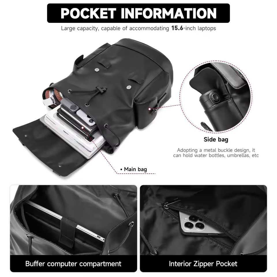 Waterproof PVC Leather Laptop Backpack with Anti-Theft Design