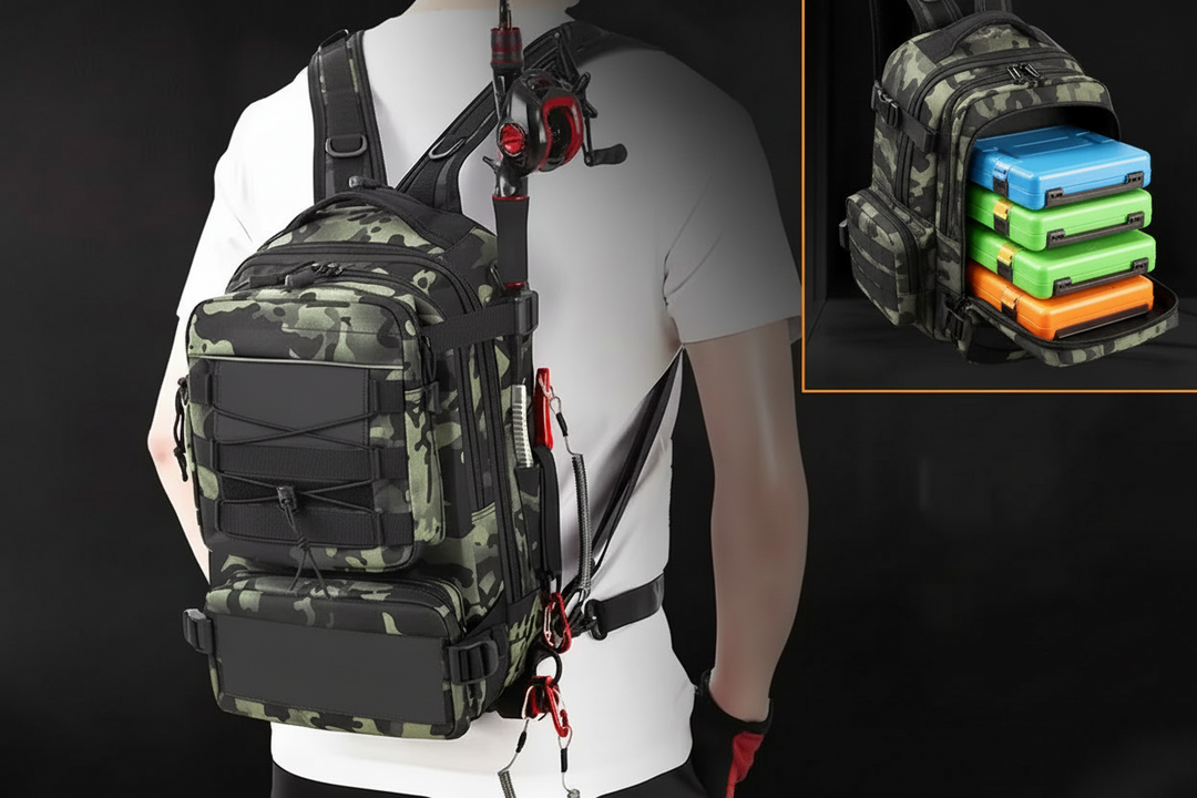 Fishing Tackle Backpack with Rod Holder & Multi-Pocket Storage